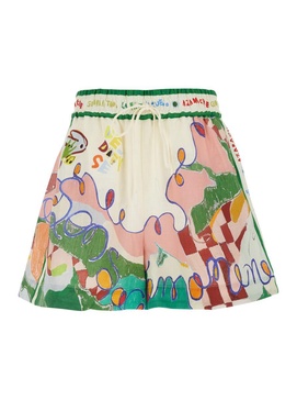 'Nadia' Multicolor Shorts With All-Over Printed Motif In Linen Woman