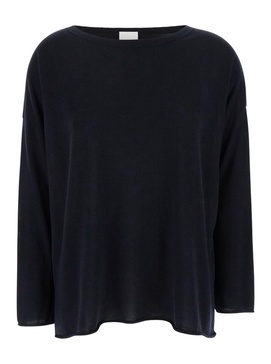 Blue Pullover With Boart Neckline In Wool Woman