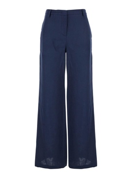 Blue Wide Leg Pants In Techno Fabric Woman
