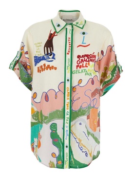 'Nadia' Multicolor Shirt With All-Over Printed Motif In Linen Woman