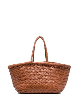 'Triple Jump' Tan Brown Small Tote Bag In Braided Leather Woman