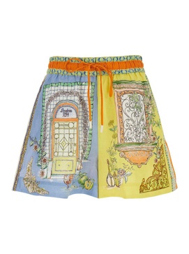 'Monte' Multicolor Shorts With Elastic Waist And Graphic Print In Linen Woman