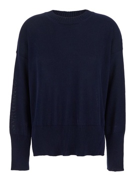 Blue Oversize Crewneck T-Shirt With Dropped Shoulders In Cotton Woman