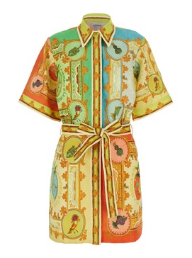 'La Musica' Multicolor Dress With All-Over Graphic Print In Linen Woman