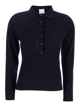 Black Polo Style Sweater With Classic Collar In Wool Woman