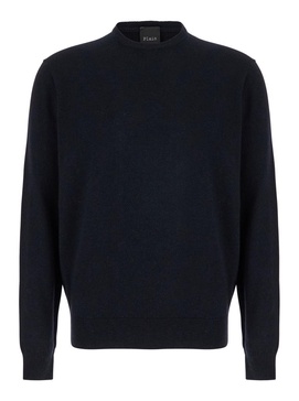 Dark Blue Crewneck Sweater In Merino Wool And Silk Blend Man