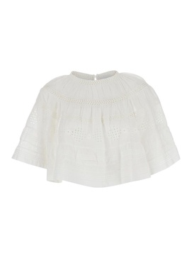 'Dilama' White Top With Round Neck And Broderie Anglaise In Cotton Woman