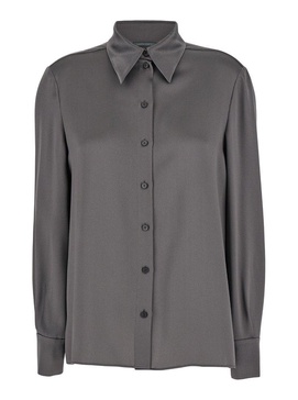 Grey Shirt With Pointed Collar In Silk Blend Woman