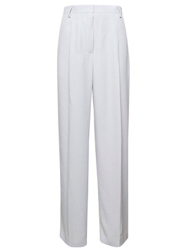 White Pants with Pressed Crease in Acetate Woman