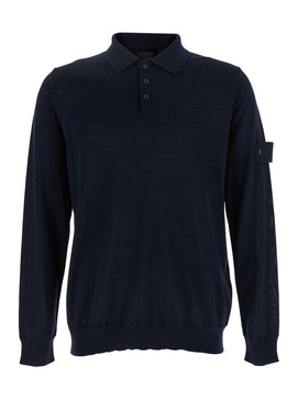 Stone Island Blue Polo Shirt With Removable Compass Logo Applied On The Sleeve In Virgin Wool Man