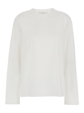 White Crewneck  T-Shirt with Long Sleeve in Organic Cotton Woman