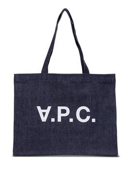 'Daniela' Blue Shopper Bag with Logo in Cotton Denim Wioman