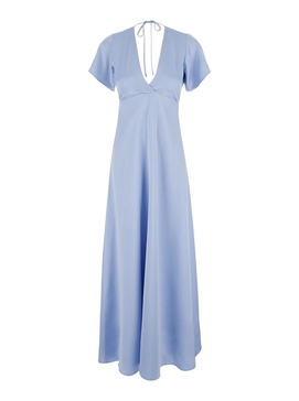 Long Light Blue Dress with Bow at the Back in Fabric Woman