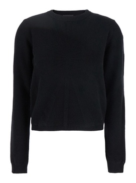 'Biker' Black Crewneck Sweater with Logo Patch on the Sleeve in Wool and Cashmere Blend Woman