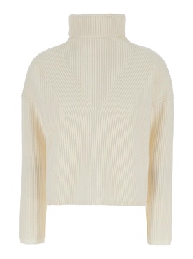 'Golia' White Turtleneck Sweater in Wool and Cashmere Woman