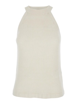 'Lolli' White Sleeveless Top with High Neck in SIlk Blend Woman