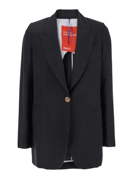 Black Jacket with Classic Lapels and Welt Pocket on the Chest in Fabric Woman