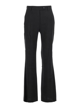 Black Pants with Belt Loops in Linen and Viscose Blend Woman