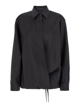 Black Shirt with Hidden Front Closure in Wool Blend Woman