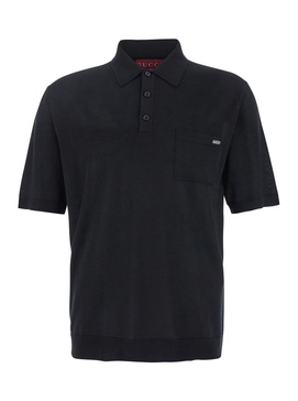Gucci Black Polo Shirt With Chest Pocket And Embroidered Logo On The Front In Fine Silk Knit Man