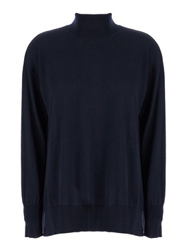 Blue High Neck Sweater in Wool Woman