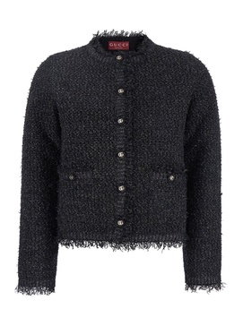 Black Crewneck Jacket with Double G Logo Buttons in Tech Fabric Woman