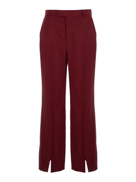 Bordeaux Tailored Pants with Slits on the Edges and Embroidered Lettering Logo on the Back in Wool Woman