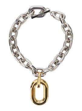 Silver-Colored Necklace with Pendant and Engraved Logo in Brass Woman