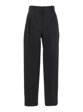 'Lilas' Black Pants with Belt Loops and Pences in Wool and Linen Blend Woman
