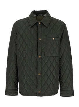 Green Quilted Jacket with Classic Collar in Tech Fabric Man