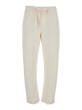 'Buddy' White Pants with Drawstring Waist in Cotton Women