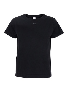 Black Crewneck T-Shirt with Logo Lettering on the Front in Cotton Woman