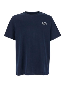 A.P.C. Blue Crewneck T-Shirt With Logo Embroidered On The Front In Cotton Man