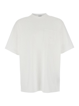 White T-Shirt with Tone-on-Tone Logo Embroidered on the Chest in Cotton  Man