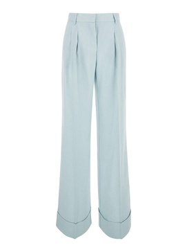 Light Blue Straight Pants with Pinces  in Line Blend Woman