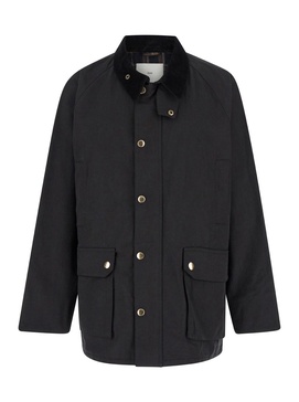 'Hunting' Black Jacket with Classic Collar and Adjustable Belt in Cotton Blend Man
