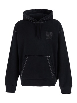 Black Hoodie with 4G Logo Detail on Front in Cotton Man
