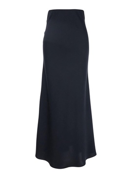 Blue Long Skirt  with Volant Detail at the End in Satin Woman