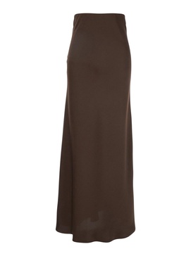 Brown Long Skirt  with Volant Detail at the End in Satin Woman