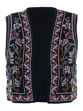 'Coco' Black Sleeveless Vest with All-Over Embroidery in Cotton Woman