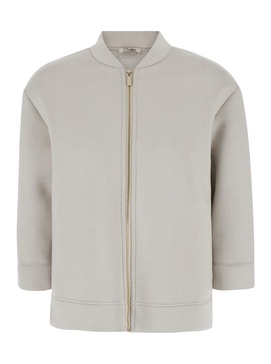 Beige Zip-Up Cardigan in Elasticized Fabric Woman