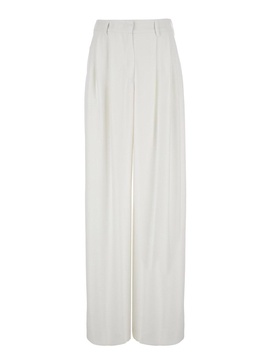 White Wide Pants with Pences in Fabric Woman