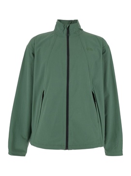 Green Jacket with High Neck and Embossed Logo on the Front in Tech Fabric Stretch Man
