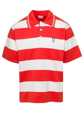 White and Red Polo T-Shirt with Embroidered Logo in Cotton Man