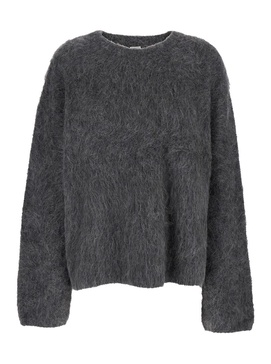Grey Oversized Sweater with Brushed Effect in Alpaca Blend Woman