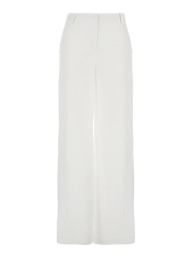White Pants with Wide Leg in Linen Woman