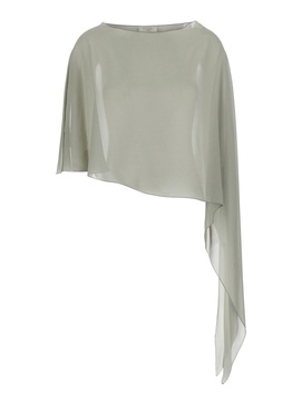 'Melone' Green Top with Boat Neckline and Asymmetric Design in Silk Woman