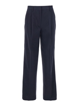 Blue Pants with Belt Loops and Pence Details in Cotton Woman