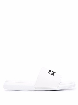 White Logo Pool Slides in Rubber