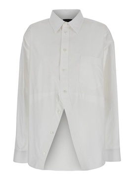 White Shirt with Pointed Collar and Front Slit in Cotton Woman
